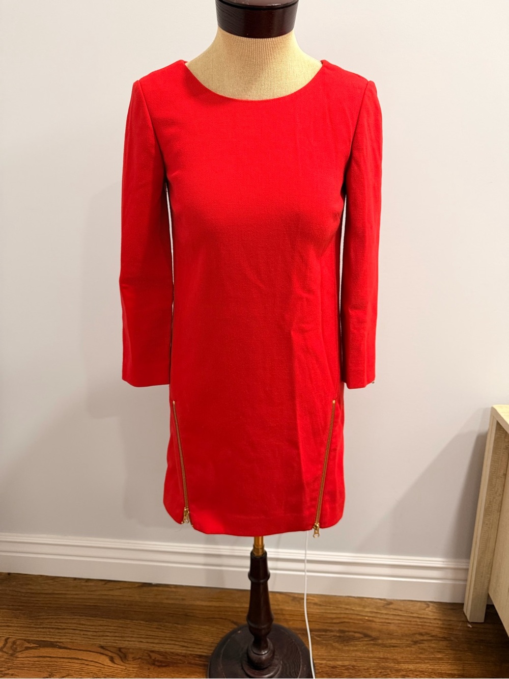 J. Crew Red Mini Shift Dress with Gold Zippers